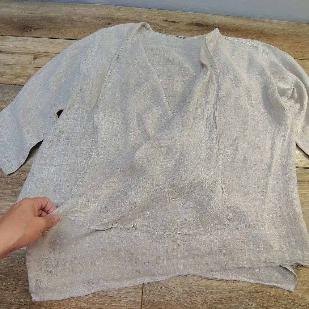 Pure Linen Gauze Kimono Cardigan Duster Wrap Coastal Grandmother Shrug Large